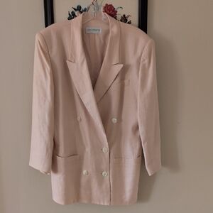 Vintage Blush Pink Double-Breasted Linen Blazer
